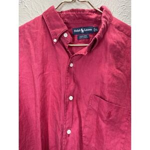 Ralph Lauren Marlowe Short Sleeve Linen Button Down Shirt Mens XL Red
